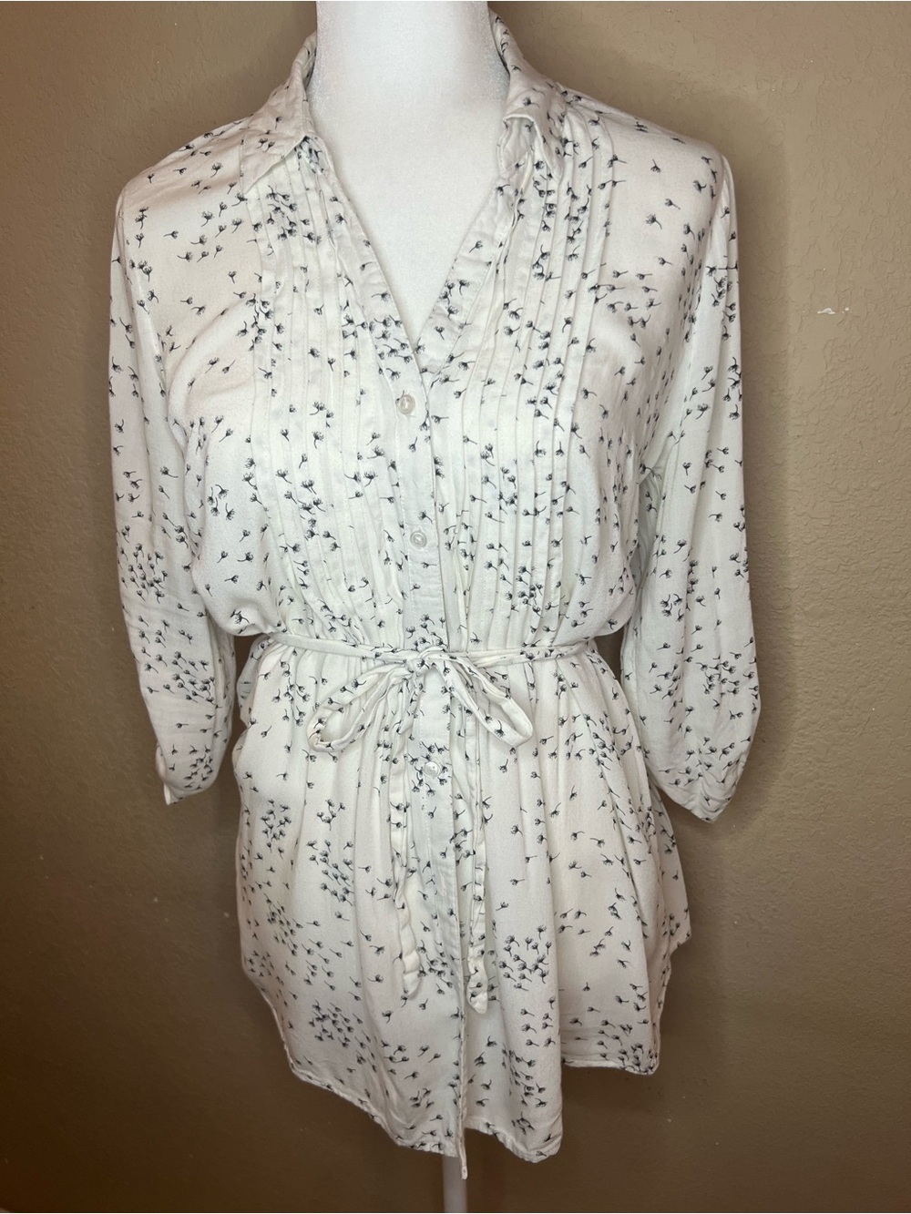 Motherhood Maternity White Tunic with Black Dandelion Print